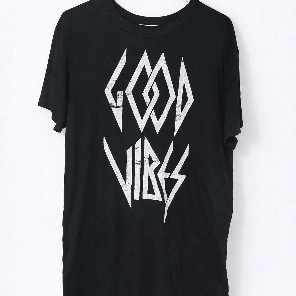 Black Graphic Tee with 'Good Vibes' Print